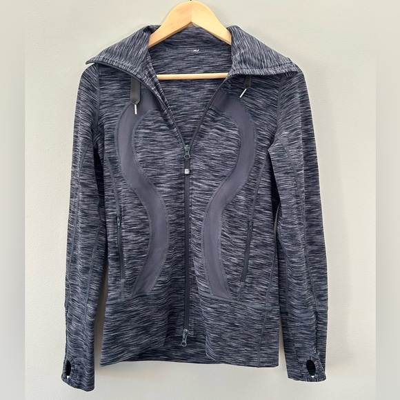 Lululemon 1st Edition Stride Fitted Activewear Heather Grey/Black Hooded Jacket - Picture 1 of 8